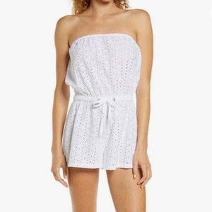 Roxy Young Women's Angels Song Romper Bright White M cottage core embroidered